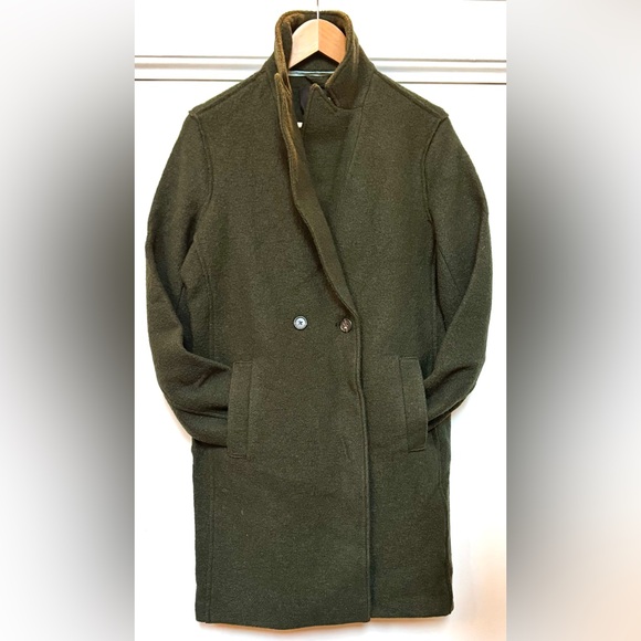 J. Crew - Dark Army Green, boiled wool pea coat - Picture 1 of 4